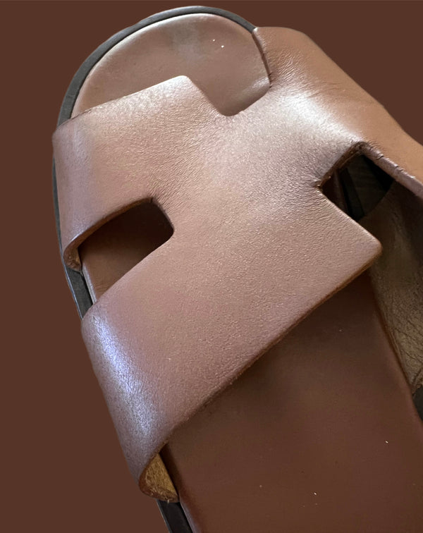 Hermes Sliders Leather Brown UK 8