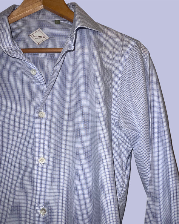 Pal Zileri Checkered Shirt Blue 15.5